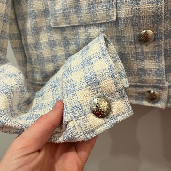 Zara NEW Textured Blue Gingham Blazer Jacket Sz Medium - Picture 7 of 10